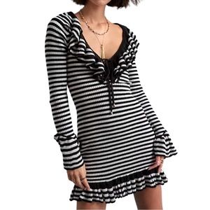 Free People Easy Baby Mini Dress Black White Stripe Bodycon Size Large